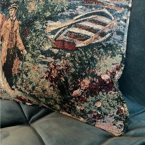 Vintage Tapestry Accent Throw Pillow Victorian Sail Boats Nautical - Picture 5 of 10